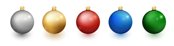 Kleurrijke kerstballen ingesteld op witte achtergrond. Kerstversiering. Vector-object voor Kerstmis ontwerp, mockup. Realistische Vector-object afbeelding 10 Eps — Stockvector