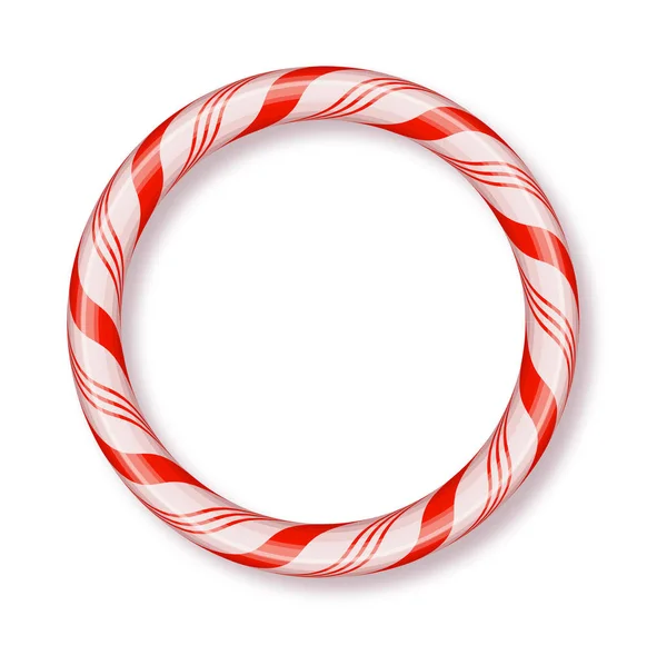 Christmas Candy Frame round isolated . Blank Christmas design, realistic red and white twisted cord frame. New Year 2019. Holiday design, decor. Vector illustration — Stock Vector