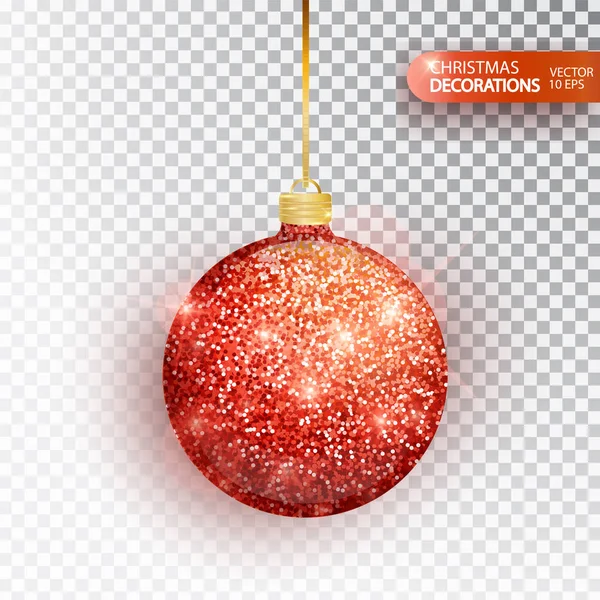 Κόκκινη Χριστουγεννιάτικη Κρεμαστή μπάλα απομονώνονται σε λευκό φόντο. Χριστουγεννιάτικο κόκκινο στολίδι glitter. ΓΚΛΙΤΕΡ υφή bal, διακοπές διακόσμηση. Κάλτσα διακοσμήσεις Χριστουγέννων. Εικονογράφηση διάνυσμα — Διανυσματικό Αρχείο