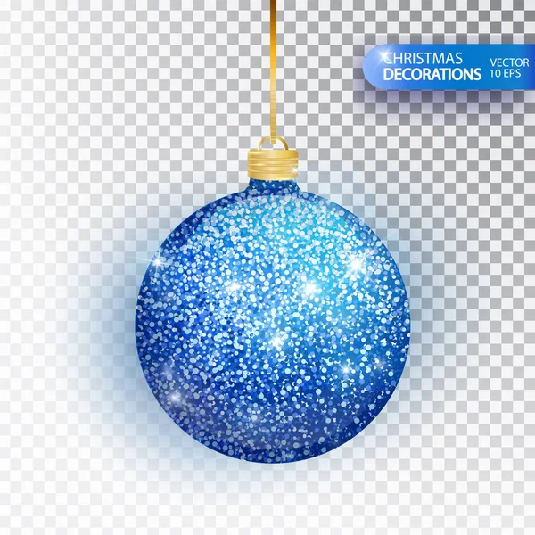 Natal bauble brilho azul isolado em branco. Espumante brilho textura bal, decoração de férias. A guardar decorações de Natal. Bauble pendurado azul. Ilustração vetorial — Vetor de Stock