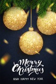 Veselé vánoční nápis blahopřání pro dovolenou. Zlaté konfety. Kaligrafie písma nový rok. Vektorové ilustrace Eps10