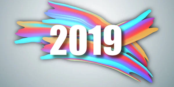 2019 Neujahr auf dem Hintergrund eines bunten Pinselstrichs Öl oder Acrylfarbe Design-Element. Vektorillustration. — Stockvektor