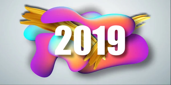2019 Ano Novo no fundo de um elemento de design de fundo de cor líquida. Composição de formas fluidas. Ilustração vetorial EPS10 — Vetor de Stock
