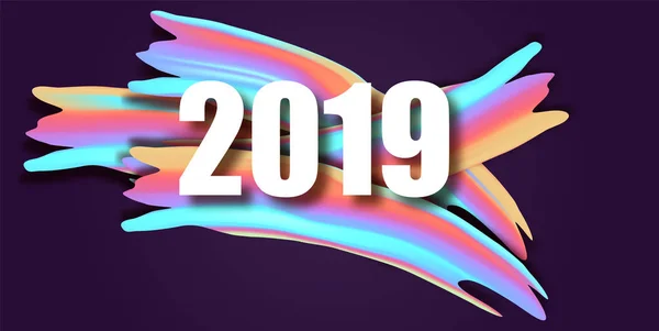 2019 Neujahr auf dem Hintergrund eines bunten Pinselstrichs Öl oder Acrylfarbe Design-Element. Vektorillustration. — Stockvektor