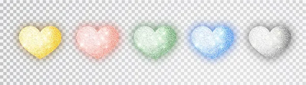 Hearts glitter texture set. Isolated object Symbol love heart shape isolated. Vector object for Valentine s Day design, mockup. Vector realistic object Illustration 10 EPS. — Stock Vector