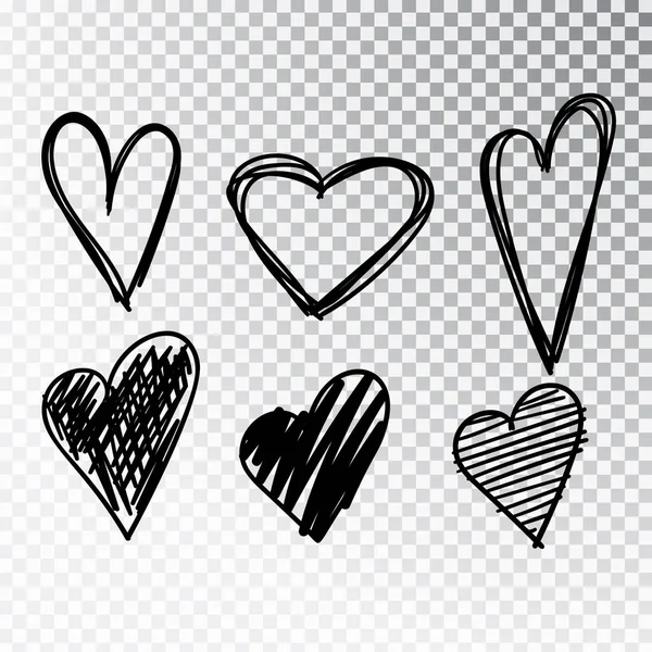Srdce ručně kreslenou sada izolované. Na Valentýna s designovými detaily. Sbírka doodle skica srdce ručně kreslenou s inkoustem. Vektorové ilustrace 10 Eps — Stockový vektor