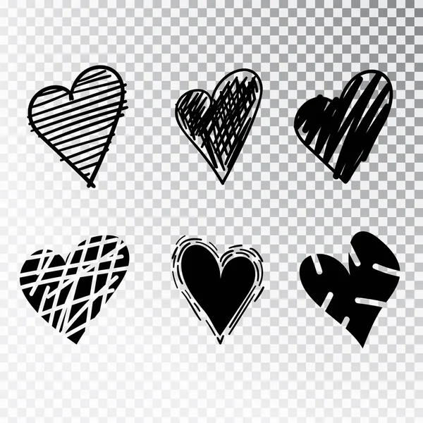 Harten hand getrokken instellen geïsoleerde Designelementen voor de dag van de Valentijnskaart-s. Collectie van doodle schets harten hand getrokken met inkt. Vector illustratie 10 Eps — Stockvector