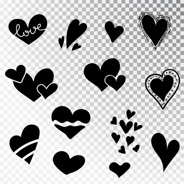 Corazones dibujados a mano aislados. Elementos de diseño para el día de San Valentín. Colección de corazones de garabatos dibujados a mano con tinta. Ilustración vectorial 10 EPS — Archivo Imágenes Vectoriales