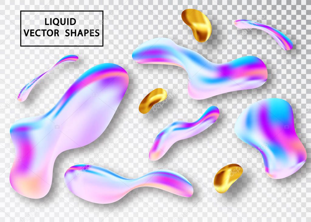 Fluid shape layout isolated template set. Colorful abstract shapes. Futuristic trendy dynamic elements. Liquid gradient elements for minimal banner, logo, social post. Vector illustration.