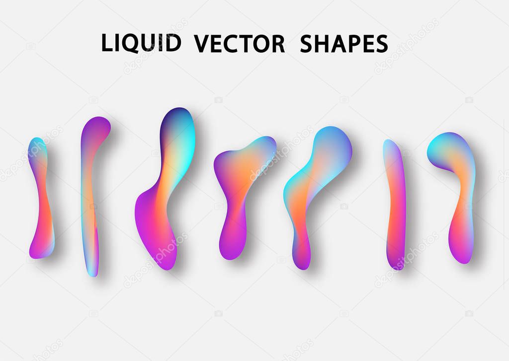 Fluid shape layout isolated template set. Colorful abstract shapes. Futuristic trendy dynamic elements. Liquid gradient elements for minimal banner, logo, social post. Vector illustration