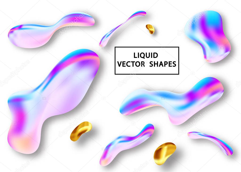Fluid shape layout isolated template set. Colorful abstract shapes. Futuristic trendy dynamic elements. Liquid gradient elements for minimal banner, logo, social post. Vector illustration