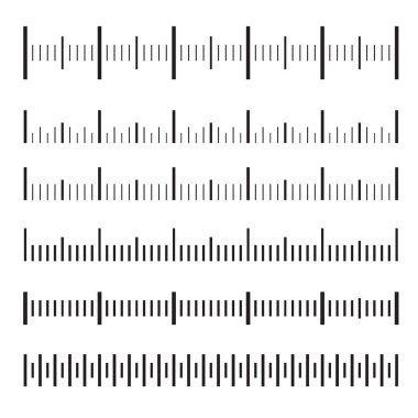 Metrik cetveller düz stil vektör kümesi. Ölçekler ölçme. Mackup cetveli için. Boyutu göstergeleri izole üzerinde arka plan ayarlayın. Birim mesafeler. Kavramı bir grafik elemanı