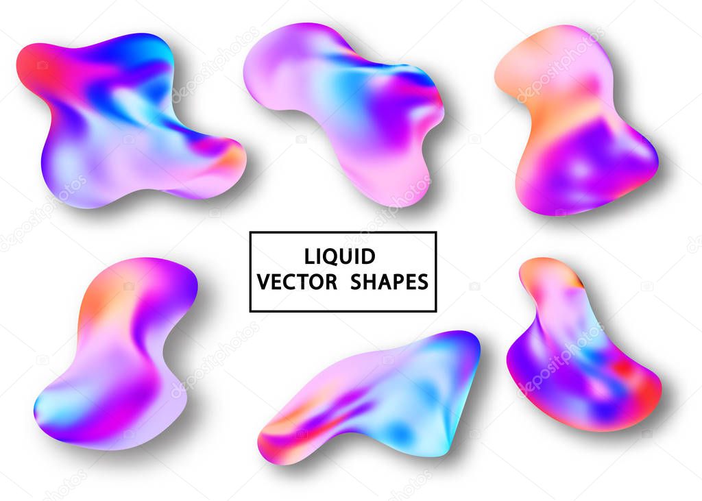 Fluid shape layout isolated template set. Colorful abstract shapes. Futuristic trendy dynamic elements. Liquid gradient elements for minimal banner, logo, social post. Vector illustration