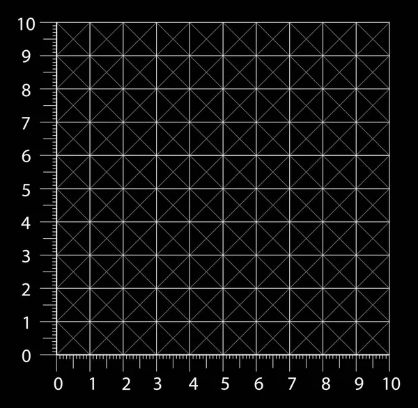 Measured grid. Graph plotting grid. Corner ruler with sets of measurement numbers isolated on the black background. Vector graph paper template background. — Stock Vector