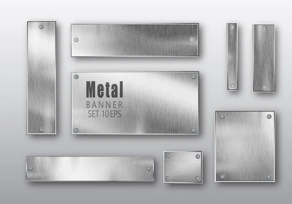 Metallbanderoller är realistiska. Vector Metal borstade plattor med en plats för inskriptioner isolerade på transparent bakgrund. Realistisk 3D-design. Rostfritt stål bakgrund. — Stock vektor
