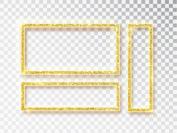 Oro lucido cornice luminosa impostato. Bandiere Vector Gold con un posto per iscrizioni isolate su sfondo trasparente. Lusso dorato. Progettazione 3D realistica. Oggetto vettoriale 10 eps — Vettoriale Stock