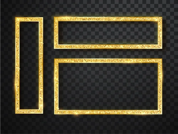 Goldglänzend leuchtendes Rahmenset. Vektor-Goldbanner mit einem Platz für Inschriften isoliert auf transparentem Hintergrund. Goldener Luxus. realistisches 3D-Design. Vektor Objekt 10 eps — Stockvektor