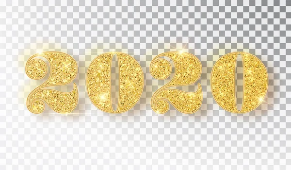 Шаблон дизайну друкарської машинки 2020 року. Золоті ігристі номери Дизайн вітальної листівки з новорічним дизайном. Золотий сяючий візерунок. Щасливий новорічний прапор з цифрами 2020 року. Векторні ілюстрації — стоковий вектор