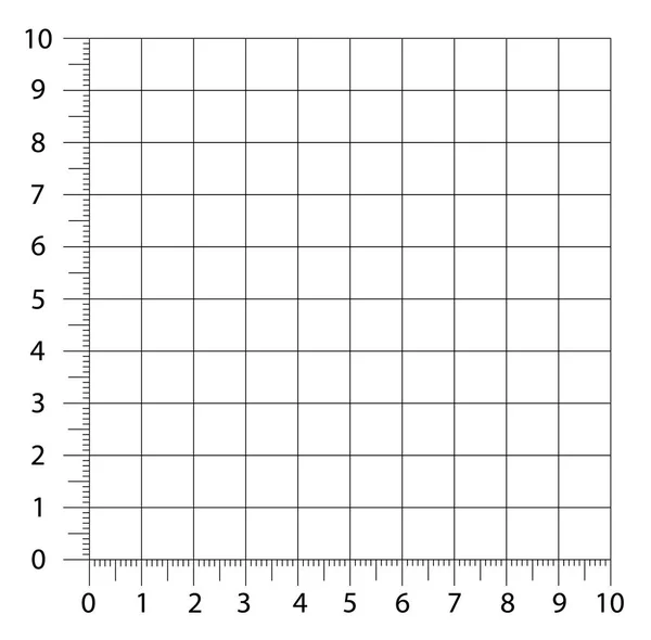 Gemessenes Raster. Diagramm-Plotting-Raster. Ecklineal mit auf weißem Hintergrund isolierten Messnummern. Vektor-Diagramm Papier Vorlage Hintergrund. — Stockvektor