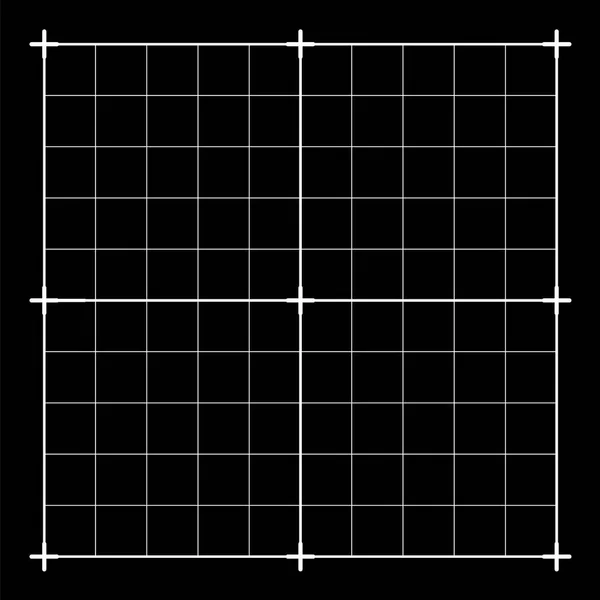 Grelha medida. Gráfico plotando grade. Régua de canto com medição isolada no fundo preto. Vector papel gráfico modelo de fundo . — Vetor de Stock