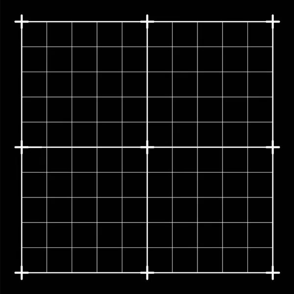 Measured grid. Graph plotting grid. Corner ruler with measurement isolated on the black background. Vector graph paper template background. — Stock Vector