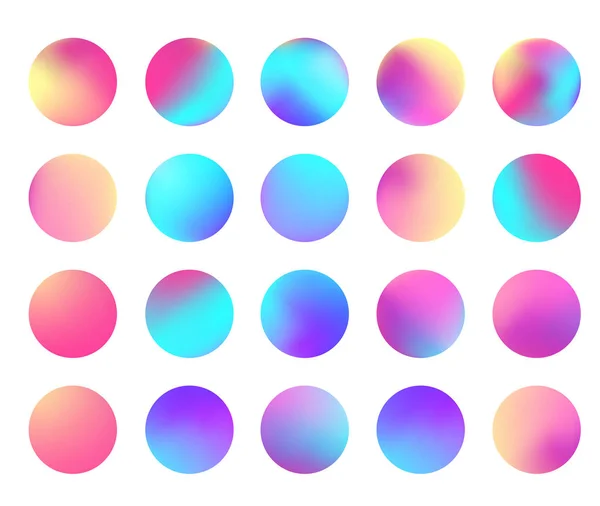 Zaokrąglona zestaw holograficzne kula gradientu. Gradientu kolorowe sfery w modnym stylu. Multicolor okrągłe przyciski lub żywe kolory kulek płaski zestaw. Wektor ilustracja 10 eps — Wektor stockowy