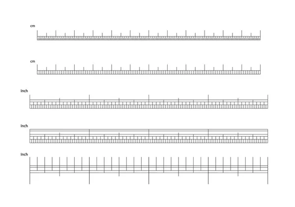 インチとメトリックルーラーベクトル。測定ツール。センチメートルとインチは、スケールcmメトリックインジケータを測定します。インチとセンチメートルの定規のためのスケール。スケールの測定. — ストックベクタ