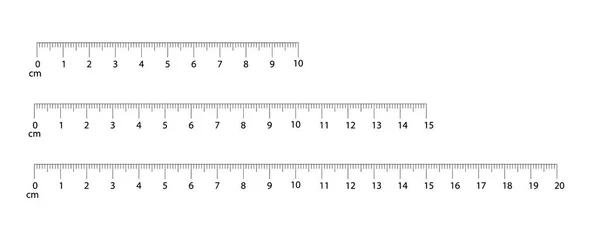 Linialen Inch en metrische heersers. Meetinstrument. Centimeters en inches schaal cm statistieken indicator te meten. Schaal voor een liniaal in inches en centimeters. Meten van schalen. — Stockvector