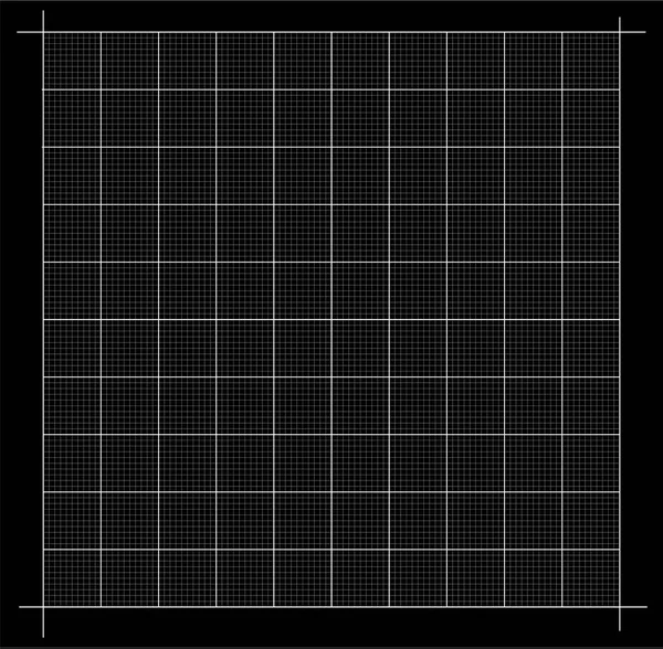 Measured grid. Graph plotting grid. Corner ruler with measurement isolated on the black background. Vector graph paper template background. — Stock Vector