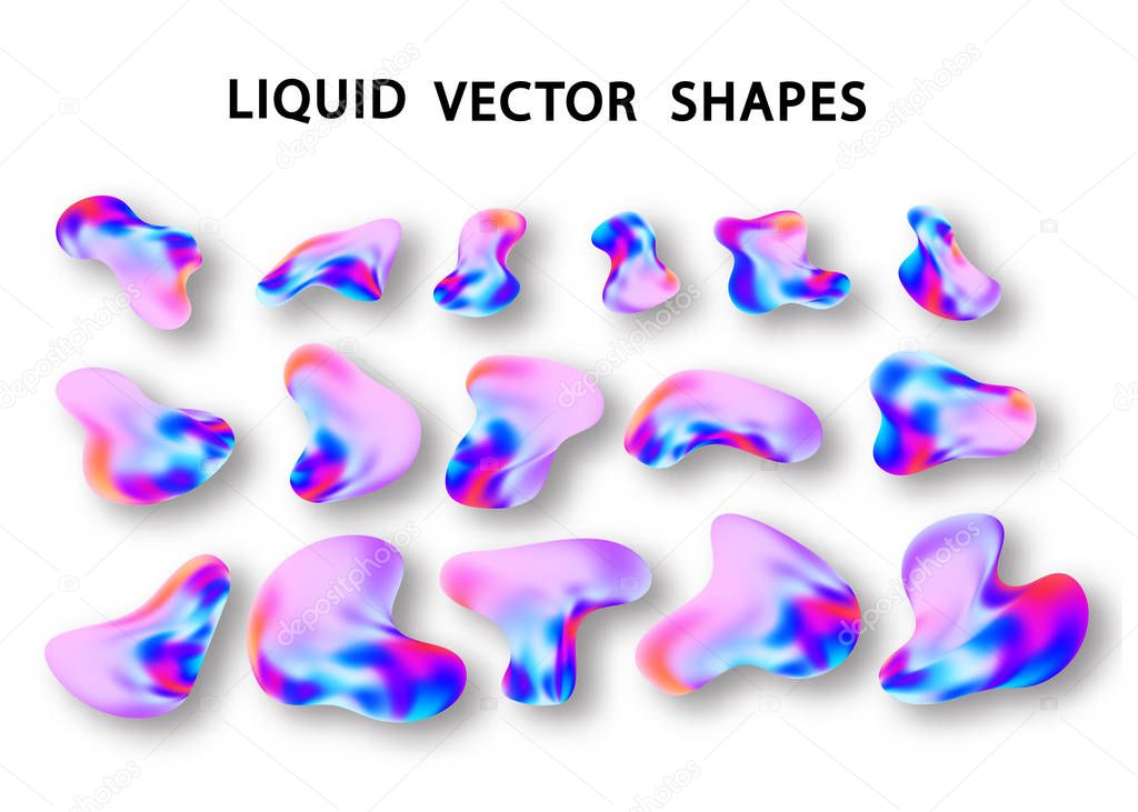 Fluid shape layout isolated template set. Colorful abstract shapes. Futuristic trendy dynamic elements. Liquid gradient elements for minimal banner, logo, social post. Vector illustration