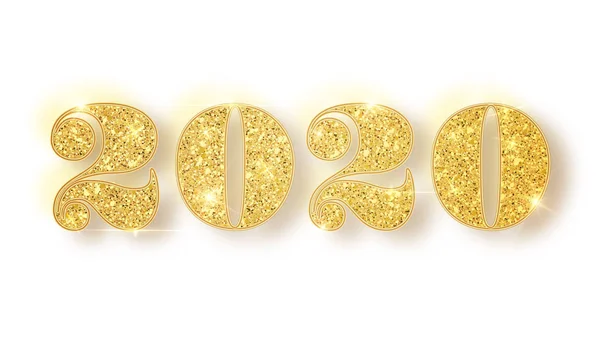 2020 glitter tipografi tasarımı. Altın parlak numaraları tasarımı tebrik kartı mutlu yeni yıl tasarım. Altın parlayan desen. Happy New Year Banner 2020 numaraları ile. Vektör çizim — Stok Vektör