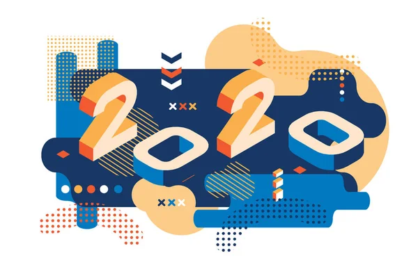 2020 farbigen Memphis-Stil. Banner mit Zahlen für 2020. Vektor Neujahr Illustration — Stockvektor