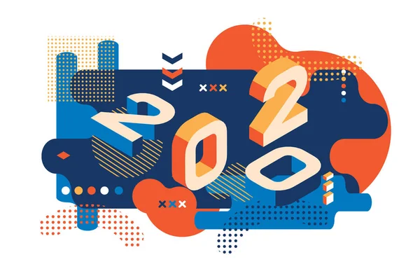 2020 gekleurde Memphis stijl. Banner met 2020 nummers. Vector Nieuwjaar illustratie — Stockvector