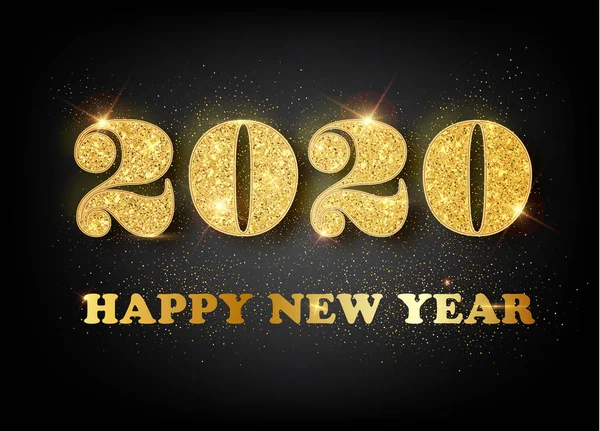 Gelukkig Nieuwjaar 2020-Nieuwjaar glanzende achtergrond met goud en glitter. Happy New Year banner met 2020 nummers voor wenskaart, kalender 2020 — Stockvector