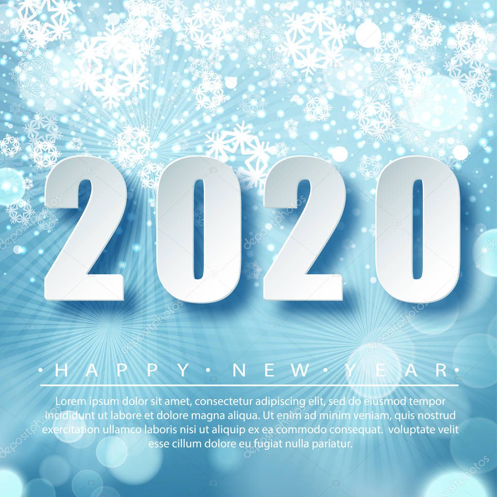 2020 Blue Christmas typography design. Winter season background with falling snow. Christmas and New Year poster template.Holiday greetings. Vector illustration EPS10.