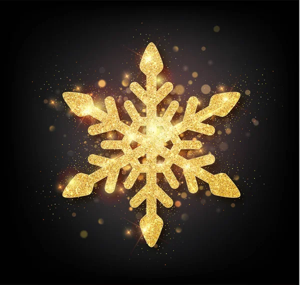 Glitzernde goldene Schneeflocke mit transparentem Hintergrund. Grußkarte, Einladung Frohes Neues Jahr 2018 und Weihnachten. Vektorillustration — Stockvektor