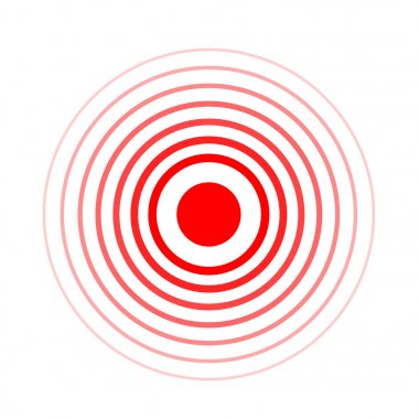 Ağrı çemberi kırmızı ikonu. Tıbbi ağrı kesici ilaç için. Vector kırmızı daireler hap tedavisi için hedef nokta sembolü vücut ya da kas eklem ağrısı şablonu ve baş ağrısı analojik tedavisi.