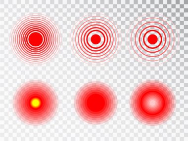 Acı kırmızı çember ya da yerelleştirme işareti, ağrıyan yer işareti, acının soyut sembolü, hassas nokta ya da yaralı vücut parçası işareti, ağrı kesici reklamlar ve tıbbi bilgi afişleri için dizayn unsuru.