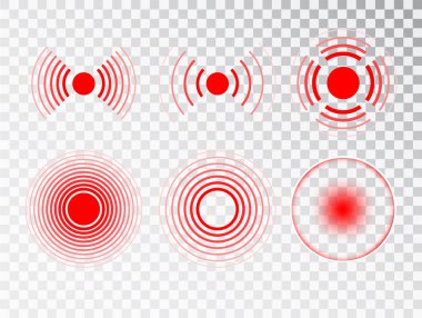 Acı kırmızı çember ya da yerelleştirme işareti, ağrıyan yer işareti, acının soyut sembolü, hassas nokta ya da yaralı vücut parçası işareti, ağrı kesici reklamlar ve tıbbi bilgi afişleri için dizayn unsuru.