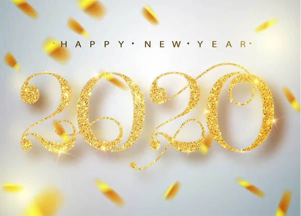 Gott nytt 2020 år. Holiday vektorillustration av gyllene metalliskt nummer 2020. Realistiska tecken. Festlig affischen eller banderollen design — Stock vektor
