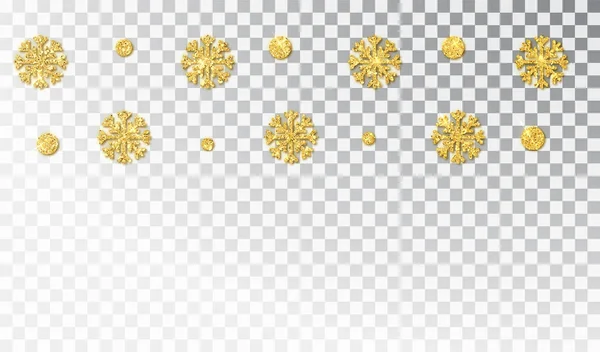 Різдвяні золоті прикраси ізольовані. Висячий блискучий сніжинка. Свято векторна рамка для вечірок плакатів, заголовків, банерів. Зимовий сезон блискучі прикраси на струні . — стоковий вектор