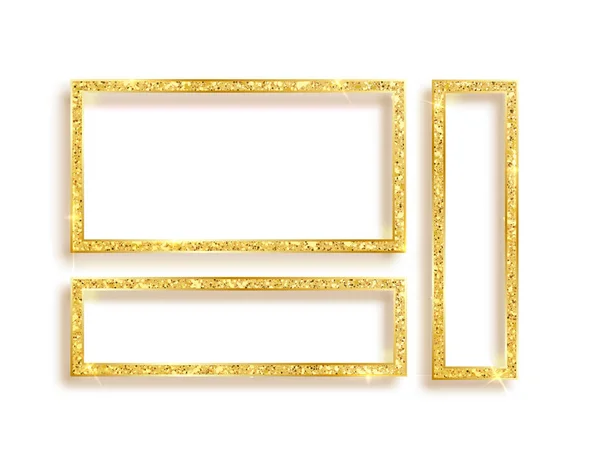 Conjunto de molduras de brilho dourado com brilhos sobre fundo branco . — Vetor de Stock