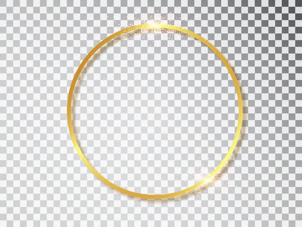 ゴールド光沢のある光るビンテージ フレームの影で透明な背景に分離されました。金色の豪華な現実的な丸い境界線。ベクトル図. — ストックベクタ