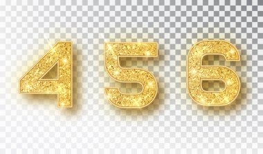 4,5,6 sim tipografi tasarımı. Altın parıltılı sayılar Mutlu Yıllar Tasarımı tebrik kartı tasarımı. Altın Parlayan Şablon. Vektör illüstrasyonu