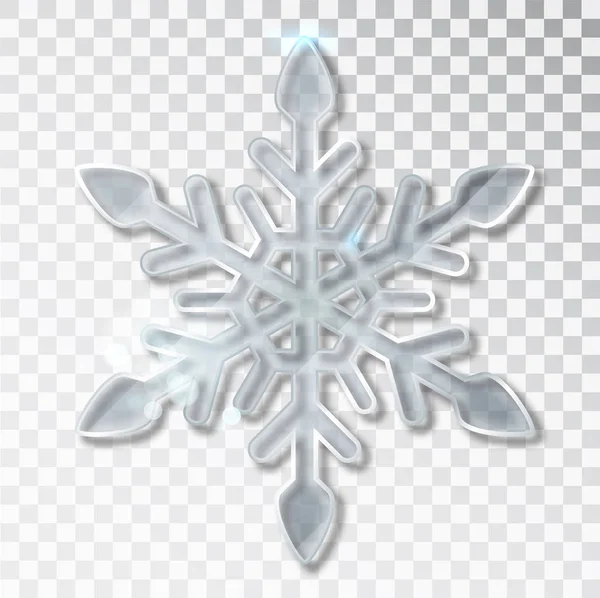 Fiocco di neve trasparente con ombra isolata sullo sfondo. Modello di design di Natale e Capodanno, mockup. Calza decorazioni natalizie . — Vettoriale Stock