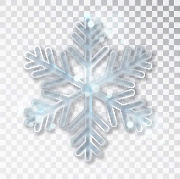 Flocon de neige transparent avec ombre isolée sur le fond. Modèle de conception de Noël et du Nouvel An, maquette. Stocker des décorations de Noël . — Image vectorielle