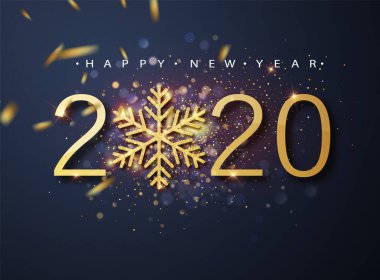 Mutlu Yeni 2020 Yıl. Altın metalik sayılar Tatil vektör illüstrasyon 2020 ve pırıl pırıl pırıl desen. Tatil selamlar