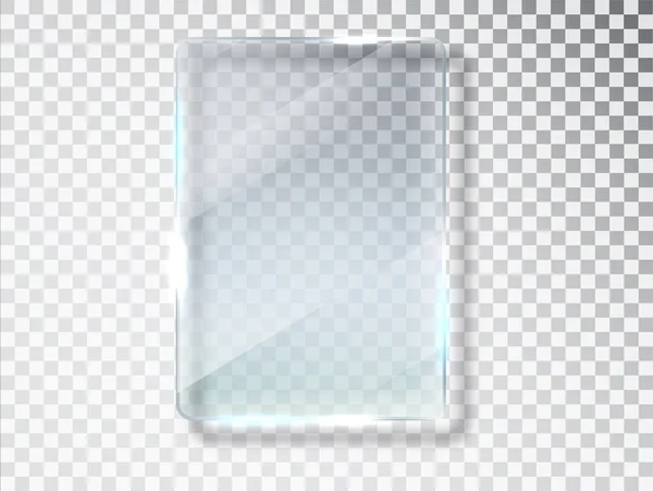 Placas de vidro. Bandeiras de vidro isoladas em fundo transparente. Vidro plano. Textura realista com destaques e brilho no transparente —  Vetores de Stock