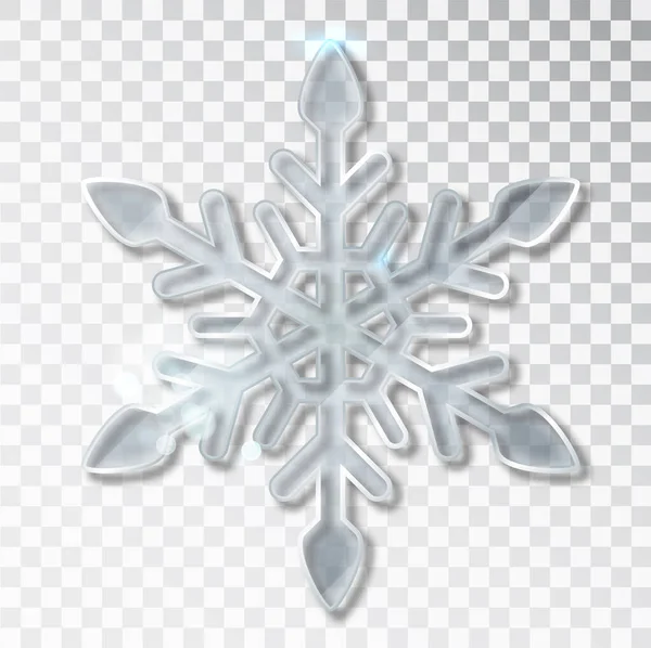 Copo de nieve transparente con sombra aislada sobre fondo. Plantilla de diseño de Navidad y Año Nuevo, maqueta. Medias decoraciones de Navidad . — Vector de stock