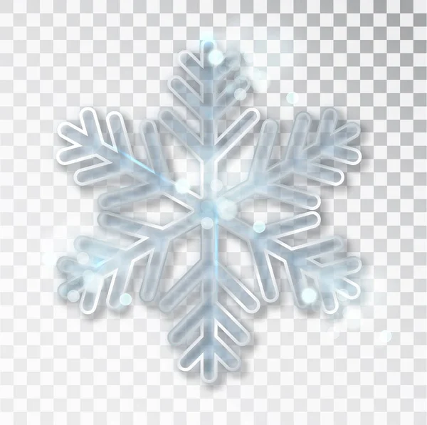 Snowflake transparan dengan bayangan terisolasi di latar belakang. Templat desain Natal dan Tahun Baru, Mockup. Menghentikan dekorasi Natal . - Stok Vektor